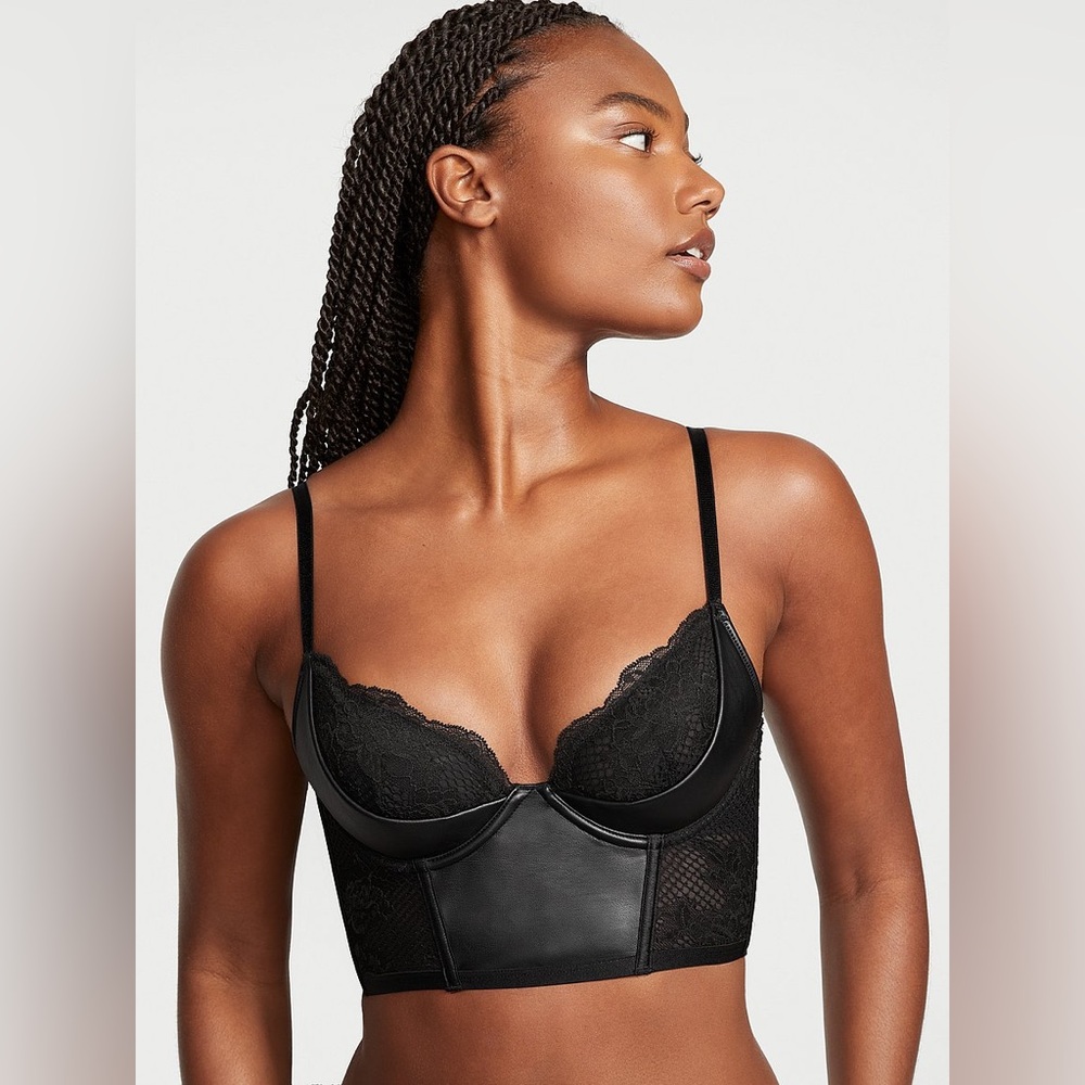 Victoria’s Secret Very Sexy Faux Leather Fishnet Quarter Cup Bra Top